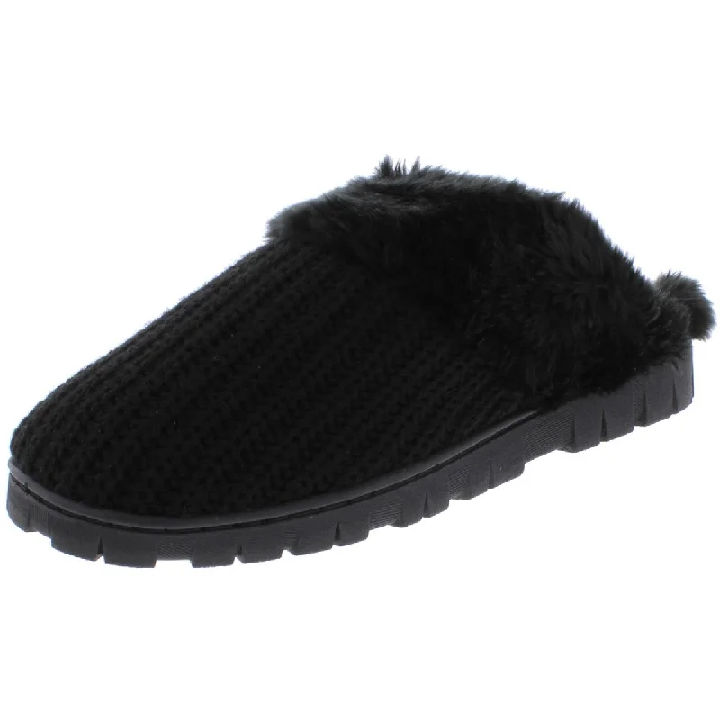 Dr. Scholl's Shoes Womens Sunday Knit Faux Fur Scuff Slippers