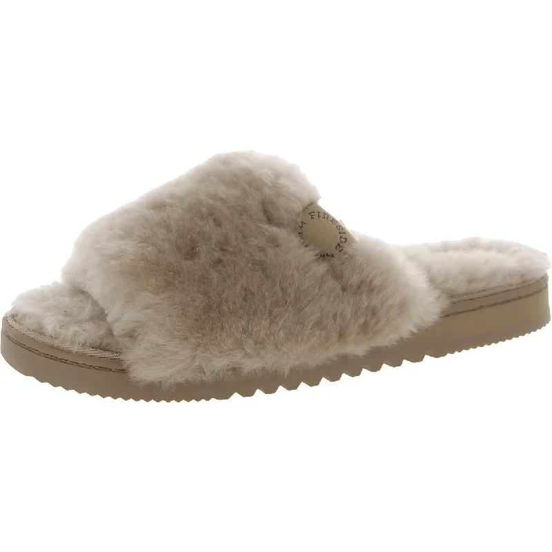 Fireside by Dearfoams Womens Shearling Slip On Slide Slippers