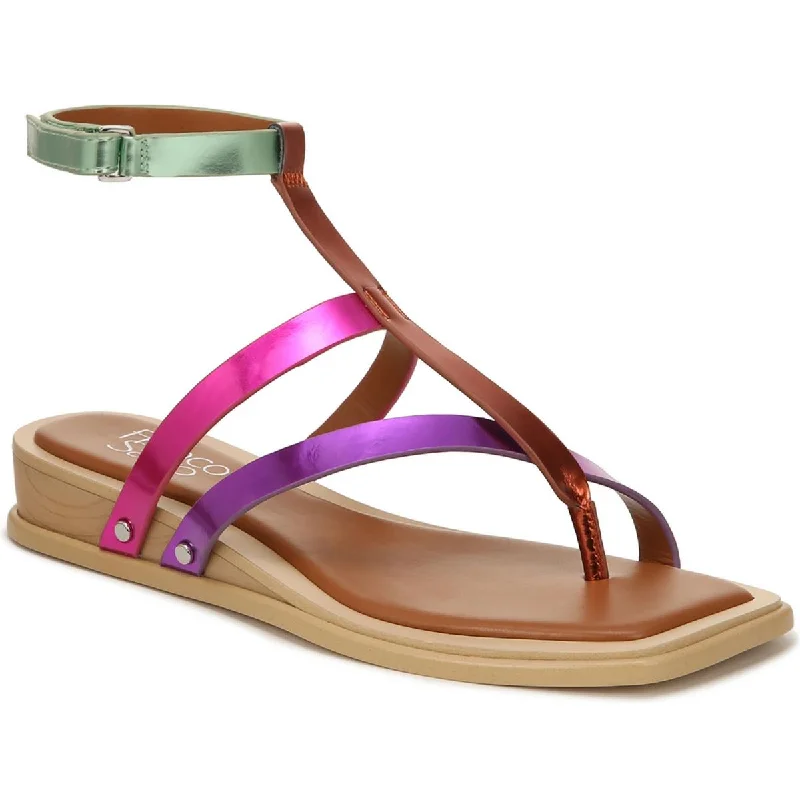 Franco Sarto Womens Sybil Faux Leather Strappy Thong Sandals