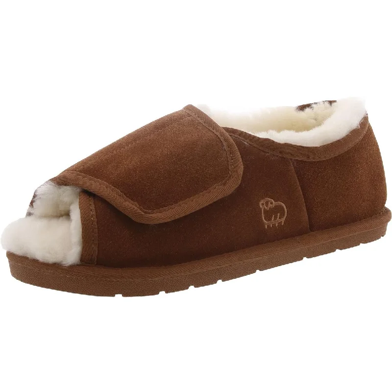 Lamo Womens Suede Peep-Toe Moccasin Slippers