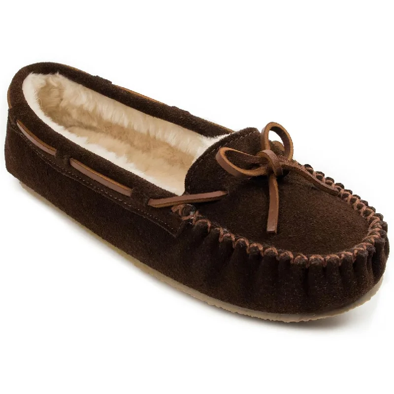 Minnetonka Womens Cally Faux Fur Lined Suede Moccasin Slippers