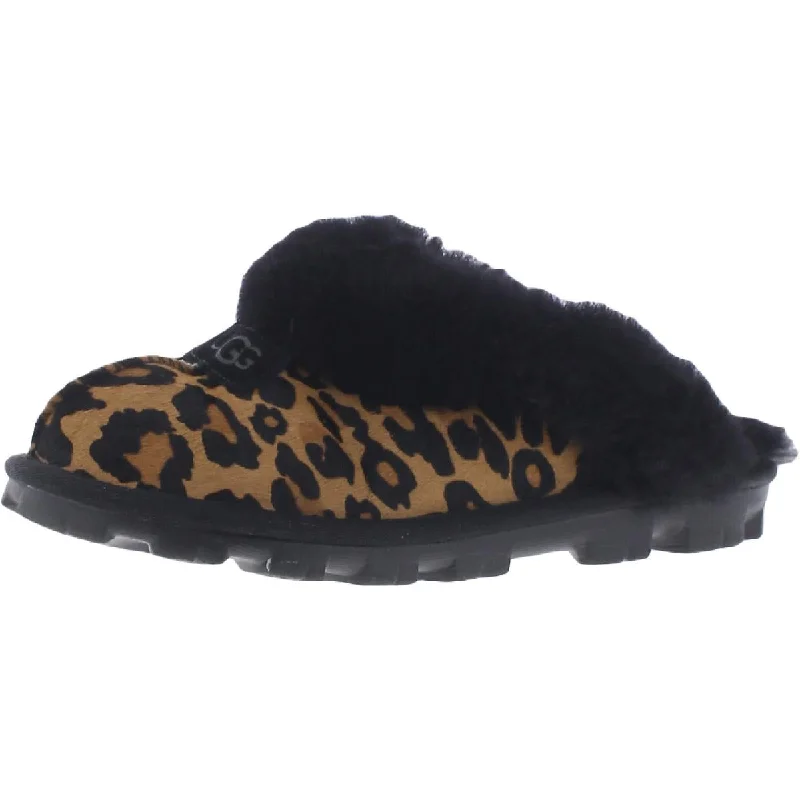 Ugg Womens Coquette Animal Print Fur Lined Scuff Slippers