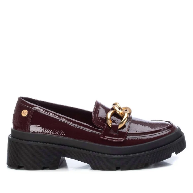 Women's Patent Leather Moccasins In Burgundy