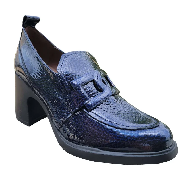 Women's Subu Patent Heeled Loafer In Caribu Noche (Navy Patent)