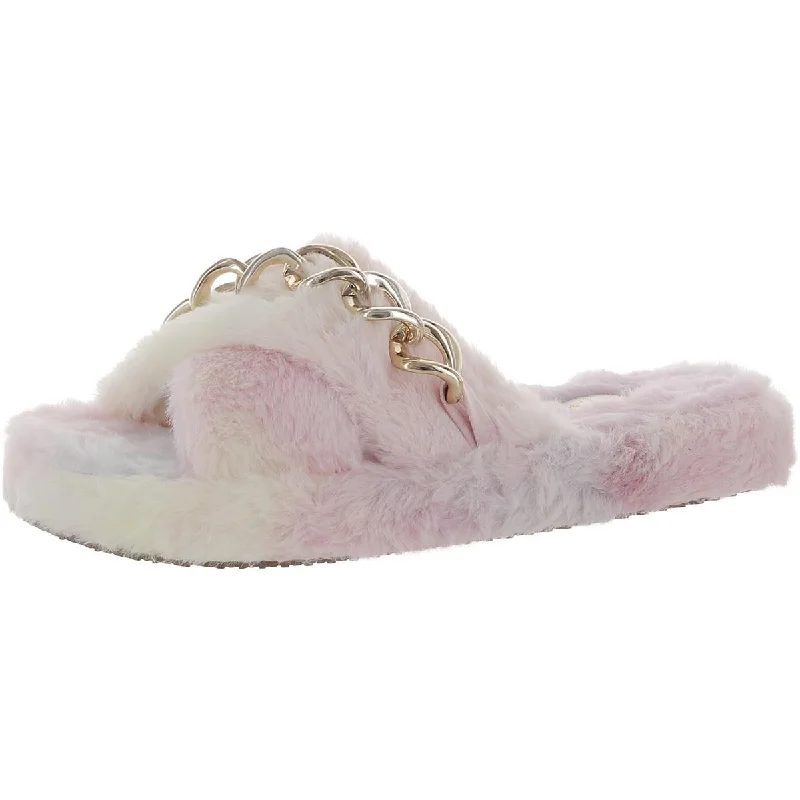 Yoki Womens Rachelle 05 Faux Fur Tie-Dye Slide Slippers