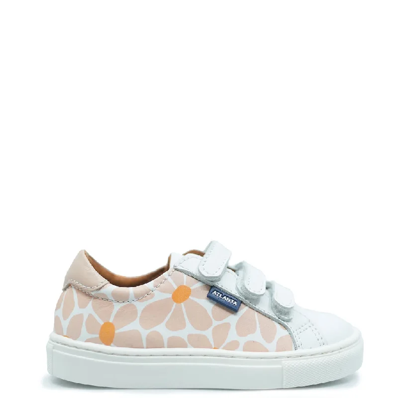 Atlanta Mocassin Salmon Flower Print Velcro Sneaker