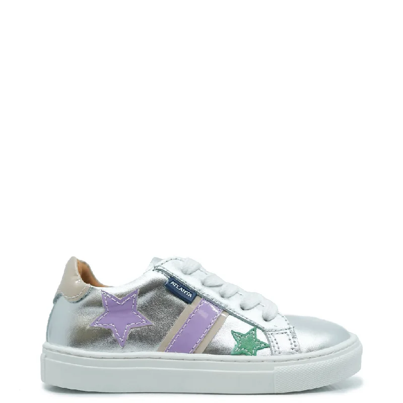 Atlanta Mocassin Silver Metallic Star Lace Up Sneaker