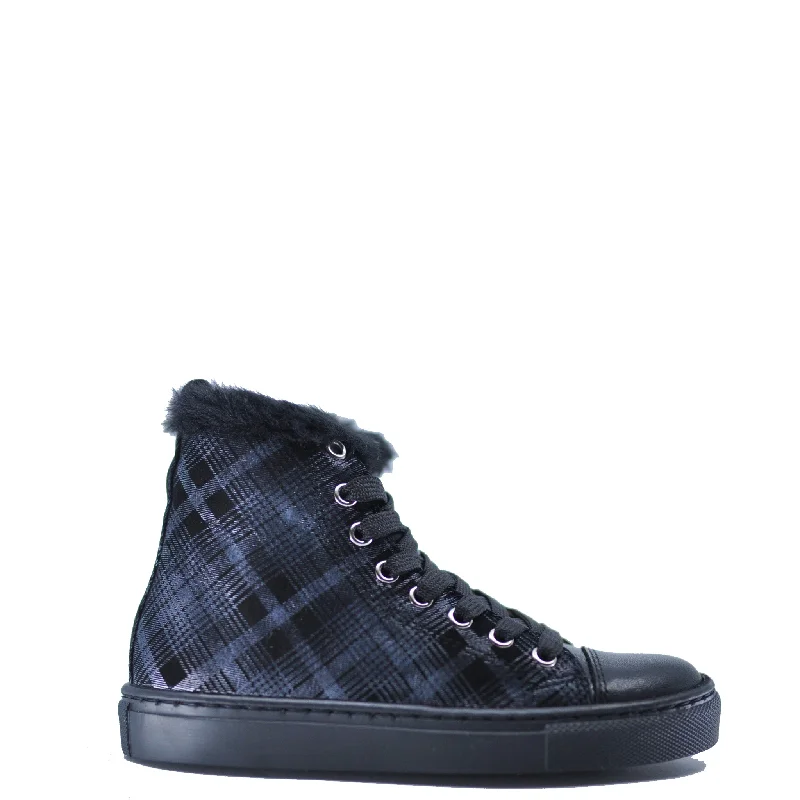 Blublonc Black Plaid Sneaker Bootie