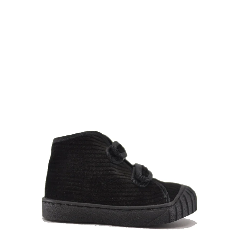 Blublonc Black Ribbed Velvet Velcro Baby Sneaker