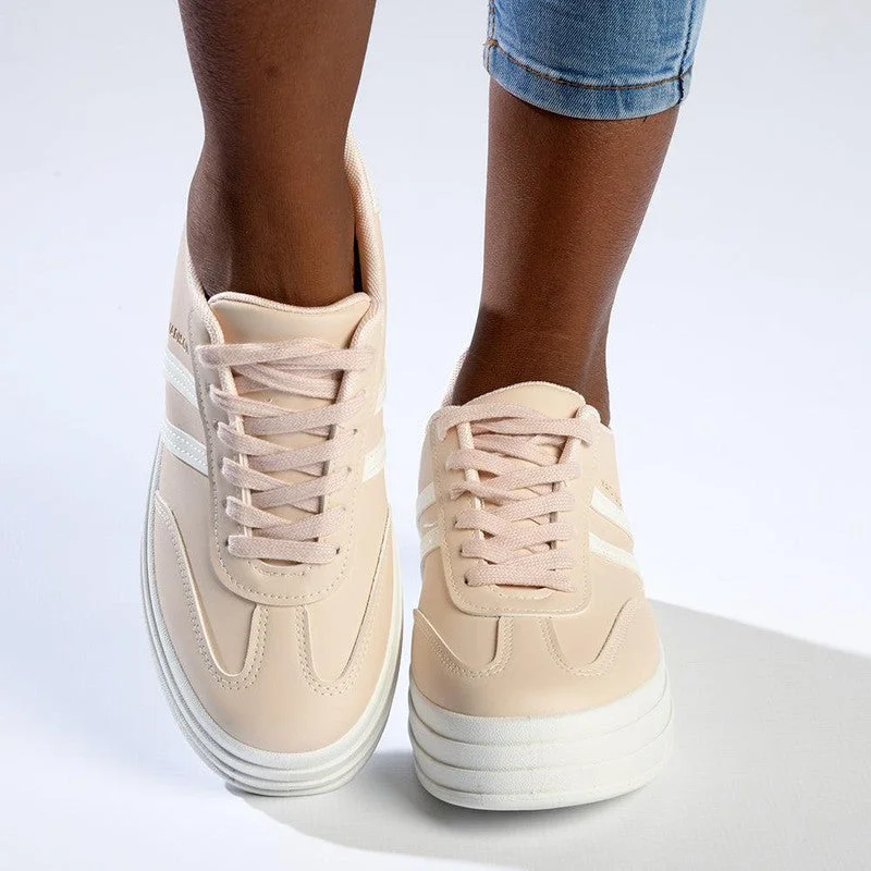 Madison Ashton Platform Lace Up Fashion Sneaker - Pink / White