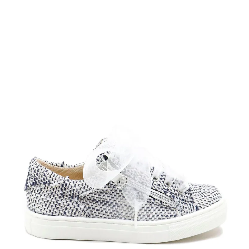 Papanatas Blue and White Tweed Zipper Sneaker